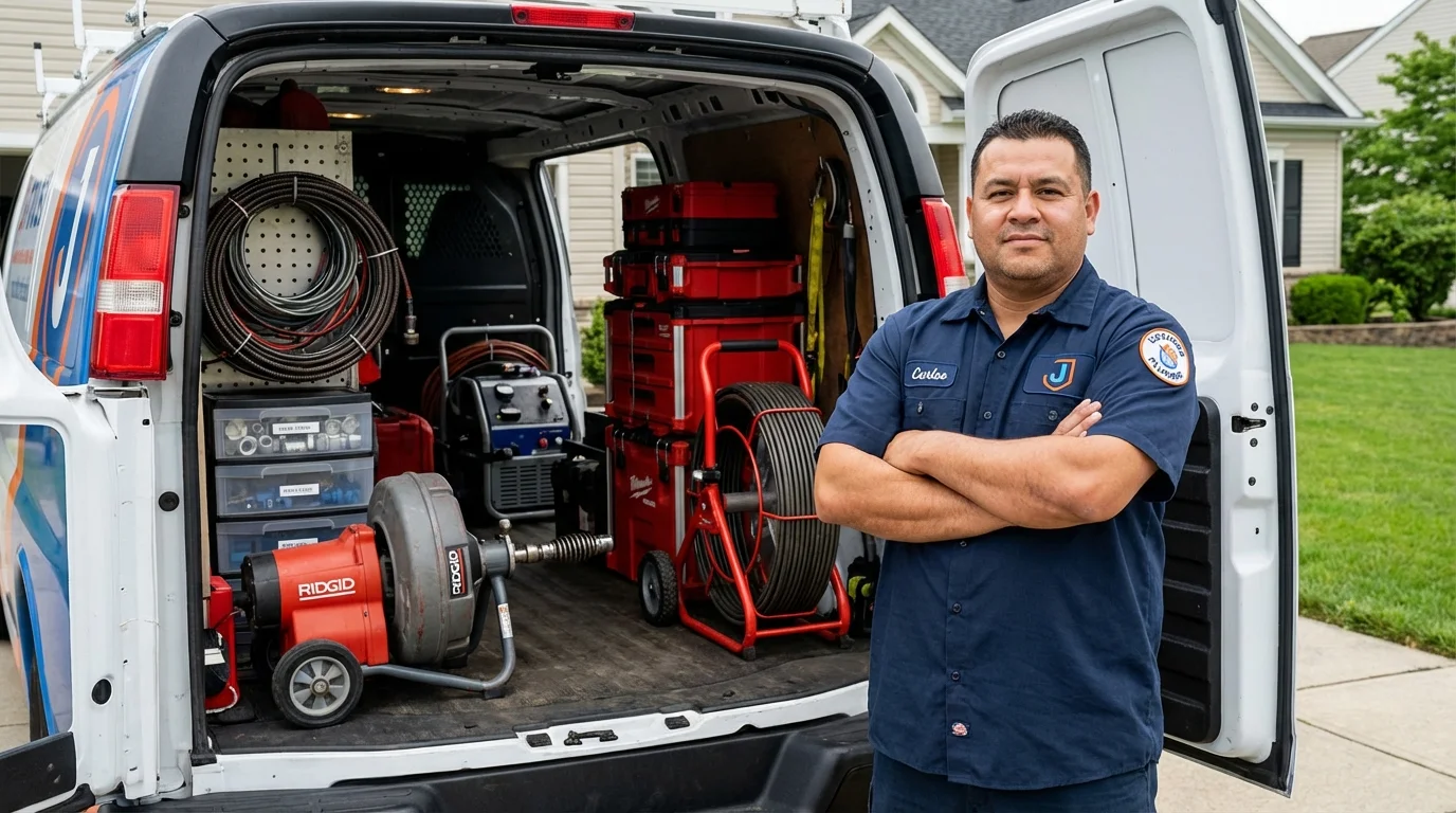Professional drain cleaning equipment and Johns Plumbing LLC plumber in Boswell