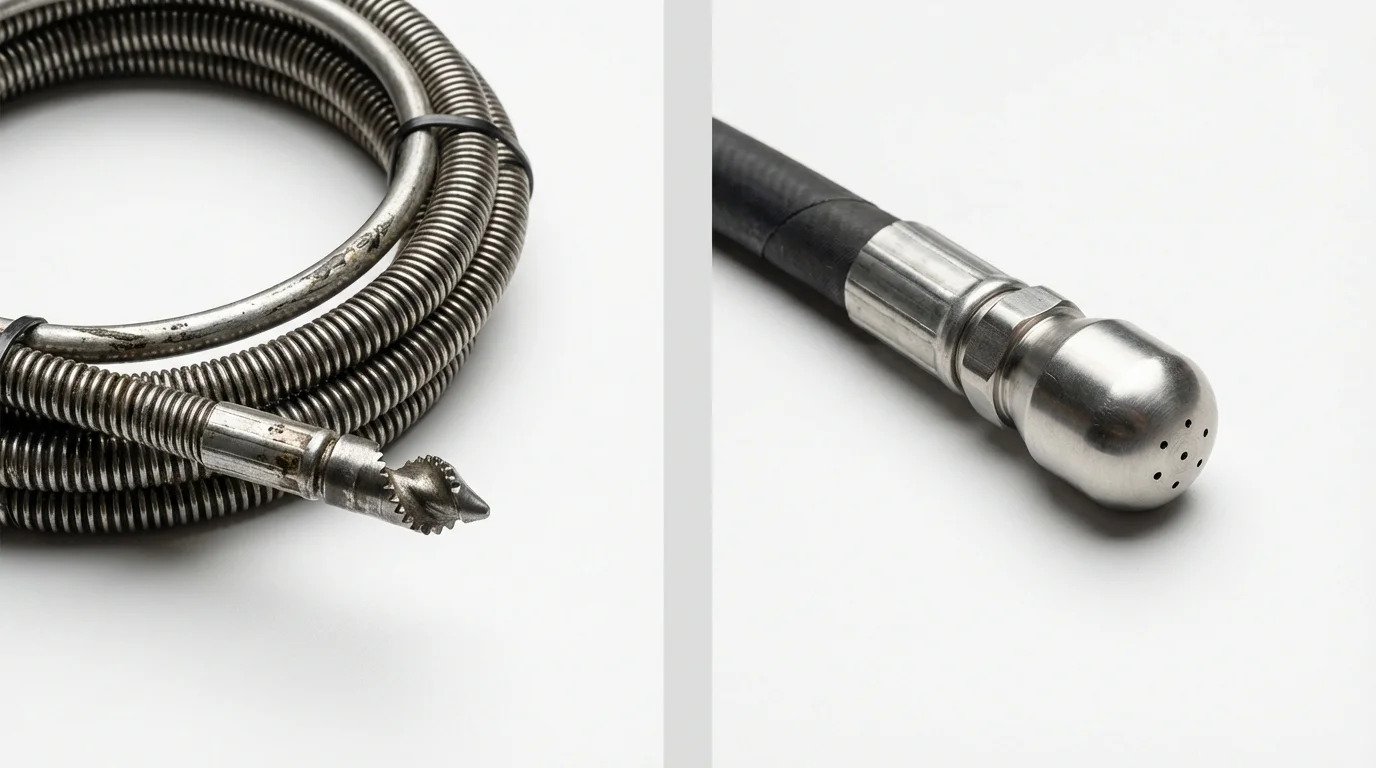 Drain snake cable and hydro jetting nozzle used for drain cleaning in Boswell, PA