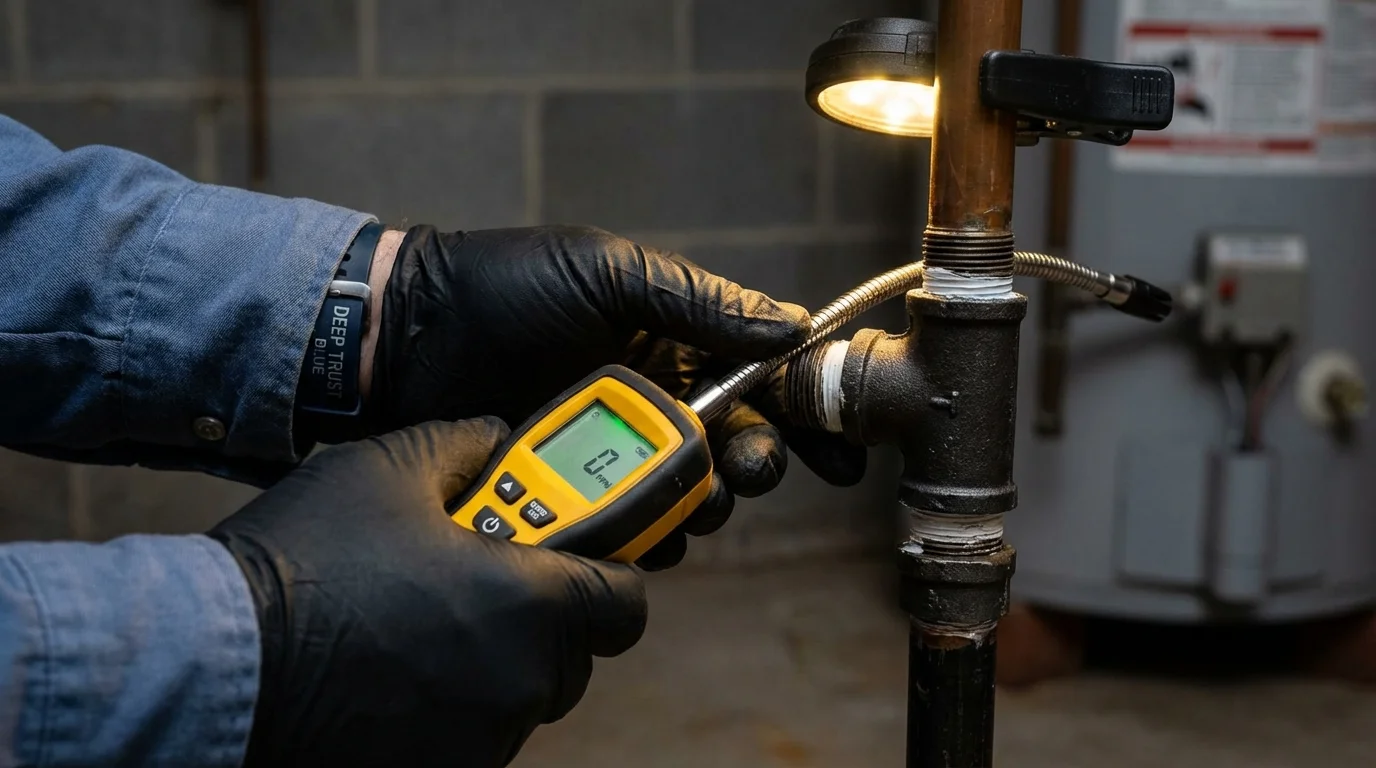 Gas leak detection with electronic sniffer by Johns Plumbing LLC in Boswell
