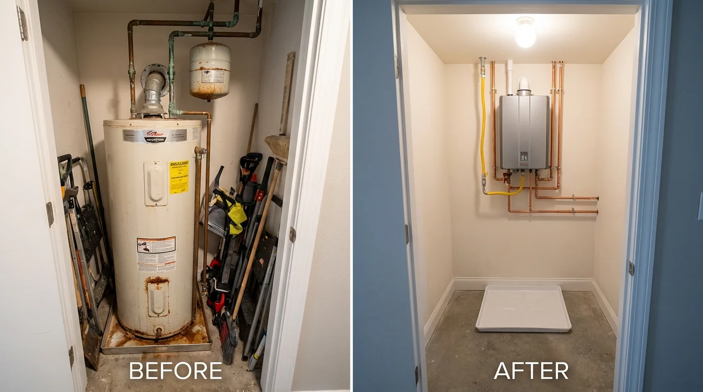 Tank water heater versus wall-mounted tankless unit comparison for Boswell, PA homeowners