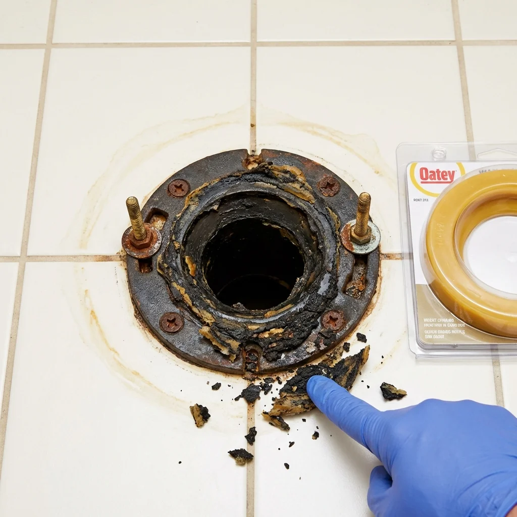 Failed wax ring showing water seepage at the base of a toilet in a Boswell, PA home