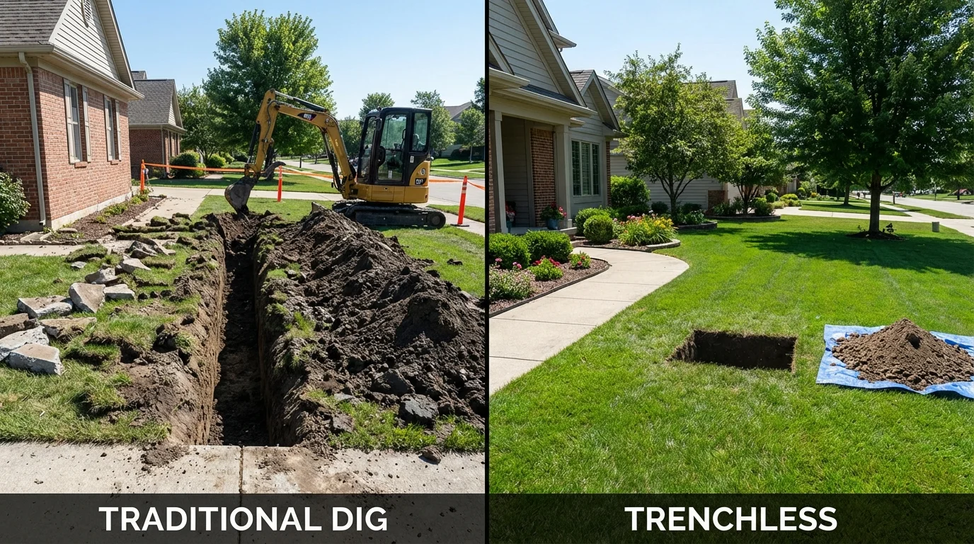 Trenchless sewer repair with minimal yard damage versus traditional excavation in Boswell, PA